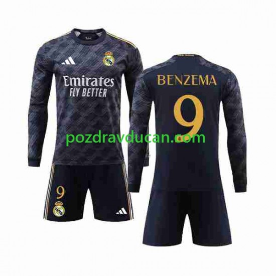Nogometni Dresovi Real Madrid Benzema 9 Dječji Gostujući dres 2023-2024 Dugi Rukav