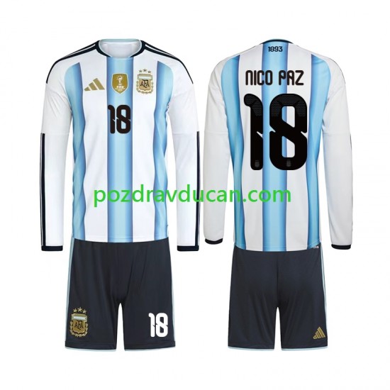 Nogometni Dresovi Argentina Nico Paz 18 Dječji Domaći dres World Cup 2026 Dugi Rukav