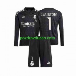 Nogometni Dresovi Real Madrid Thibaut Courtois 1 Vratar Dječji Gostujući dres 2023-2024 Dugi Rukav