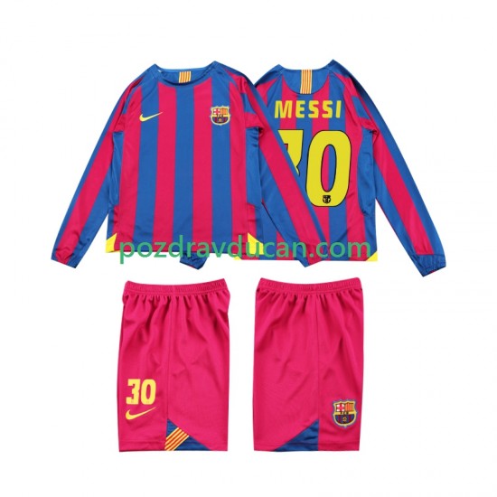 Nogometni Dresovi FC Barcelona Lionel Messi 10 2005 Retro Dječji Domaći dres 2006 Dugi Rukav