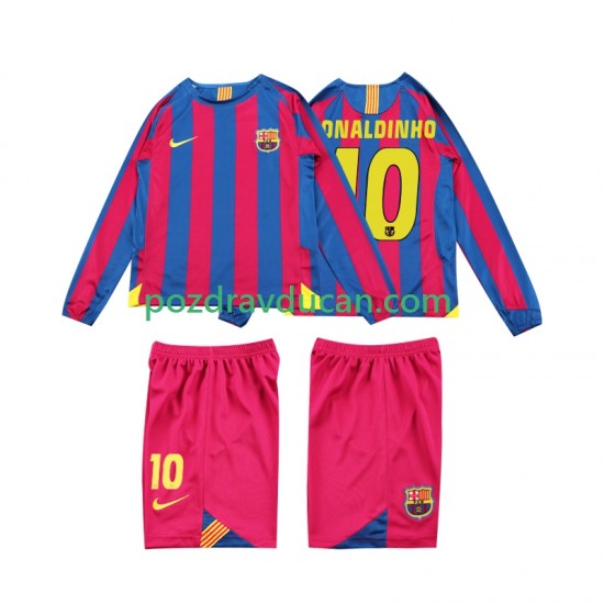 Nogometni Dresovi FC Barcelona RONALDINHO 10 2005 Retro Dječji Domaći dres 2006 Dugi Rukav