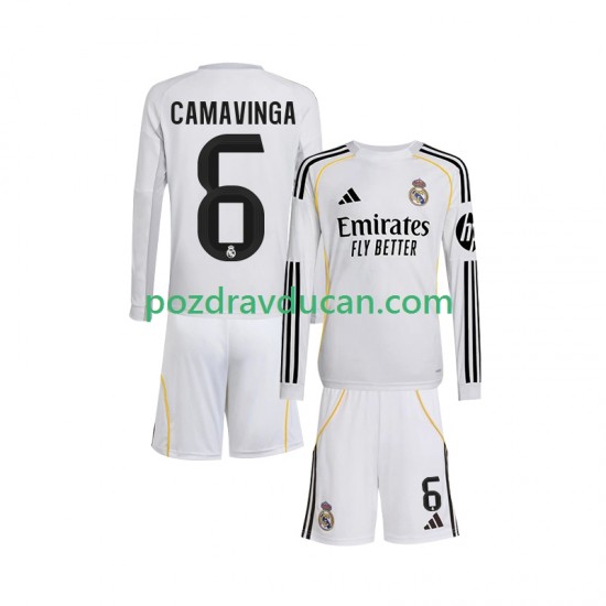 Nogometni Dresovi Real Madrid Camavinga 6 Dječji Domaći dres 2025-2026 Dugi Rukav