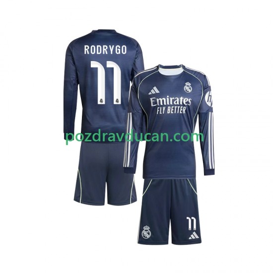 Nogometni Dresovi Real Madrid Rodrygo 11 Dječji Gostujući dres 2025-2026 Dugi Rukav