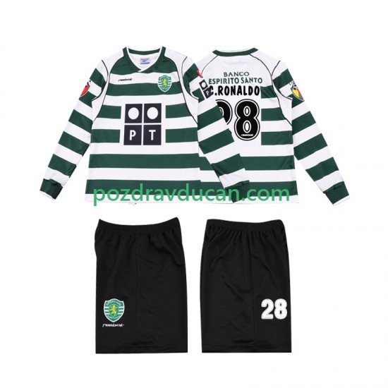 Nogometni Dresovi Sporting CP Cristiano Ronaldo 28 2001 2003 Retro Dječji Domaći dres Dugi Rukav