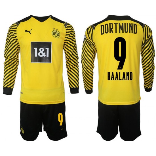 Nogometni Dresovi Borussia Dortmund Haaland 9 Dječji Domaći dres 2021-2022 Dugi Rukav