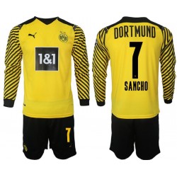 Nogometni Dresovi Borussia Dortmund Sancho 7 Dječji Domaći dres 2021-2022 Dugi Rukav