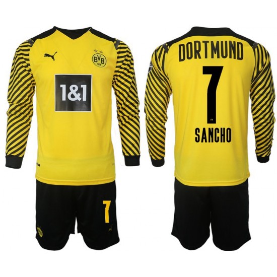 Nogometni Dresovi Borussia Dortmund Sancho 7 Dječji Domaći dres 2021-2022 Dugi Rukav