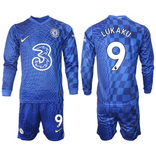 Nogometni Dresovi Chelsea LUKAKU 9 Dječji Domaći dres 2021-2022 Dugi Rukav