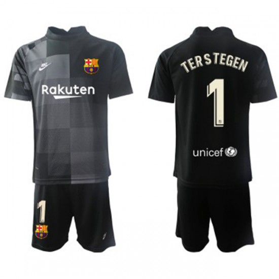 Nogometni Dresovi FC Barcelona Vratar Ter Stegen 1 Dječji Gostujući dres 2021-2022 Kratkih Rukava Nogometni Dresovi FC Barcelona Vratar Ter Stegen 1 Dječji Gostujući dres 2021-2022 Kratkih Rukava