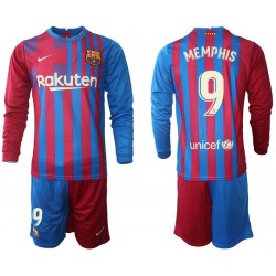 Nogometni Dresovi FC Barcelona Memphis Depay 9 Dječji Domaći dres 2021-2022 Dugi Rukav