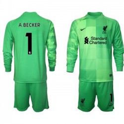 Nogometni Dresovi Liverpool Vratar Alisson Becker 1 Dječji Domaći dres 2021-2022 Dugi Rukav
