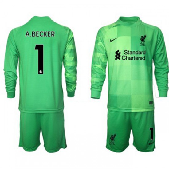 Nogometni Dresovi Liverpool Vratar Alisson Becker 1 Dječji Domaći dres 2021-2022 Dugi Rukav