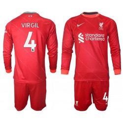 Nogometni Dresovi Liverpool VIRGIL 4 Dječji Domaći dres 2021-2022 Dugi Rukav