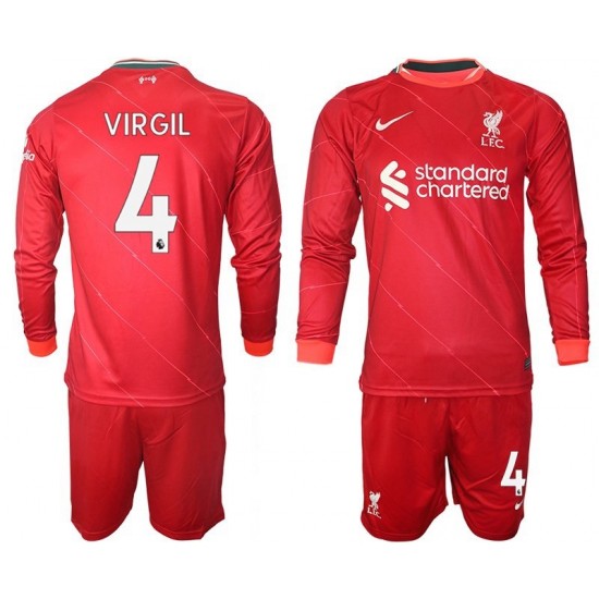 Nogometni Dresovi Liverpool VIRGIL 4 Dječji Domaći dres 2021-2022 Dugi Rukav