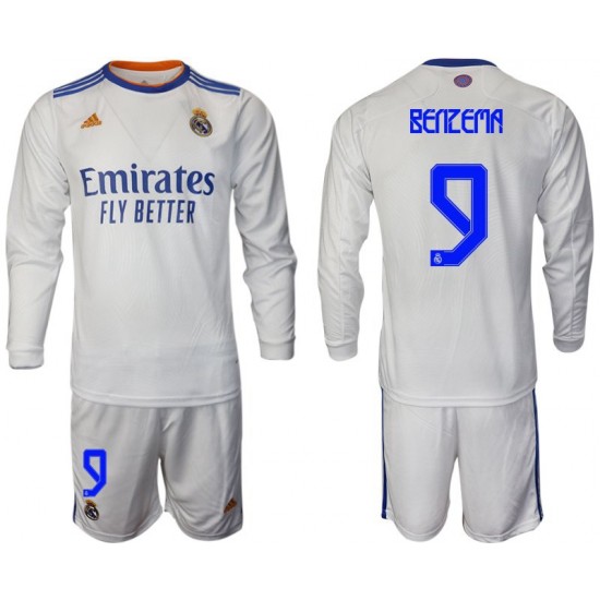 Nogometni Dresovi Real Madrid Benzema 9 Dječji Domaći dres 2021-2022 Dugi Rukav