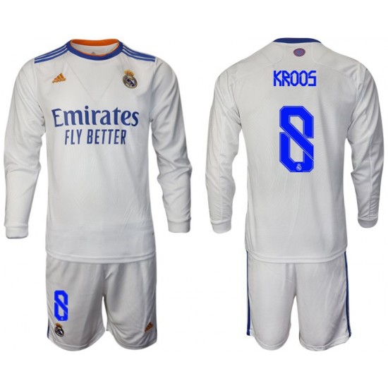Nogometni Dresovi Real Madrid Kroos 8 Dječji Domaći dres 2021-2022 Dugi Rukav