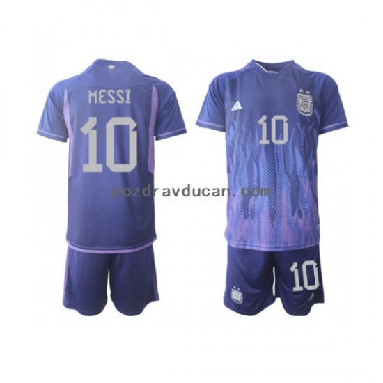 Nogometni Dresovi Argentina Lionel Messi 10 Dječji Gostujući dres World Cup 2022 Kratkih Rukava